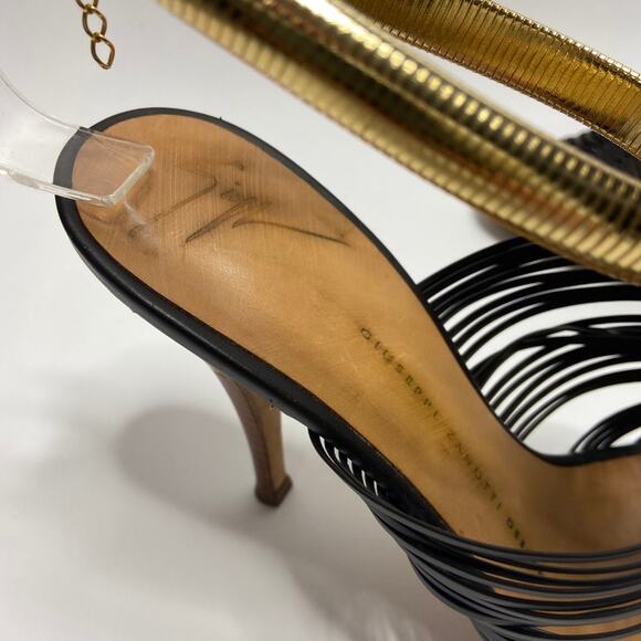 Giussepe Zanotti Pissi Sandal Heel Gladiator 36.5 Gold Strappy Leather - Picture 3 of 7